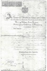 Erteilung des 1. Patentes auf die Fabrikation von Schmelztiegel durch den König von Sachsen 1875.